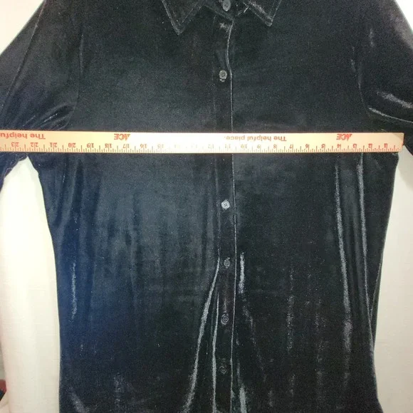 Rebecca Malone Black Velvet Button Front Large Tunic Shirt Womens L-Slv NEW - Picture 9 of 14
